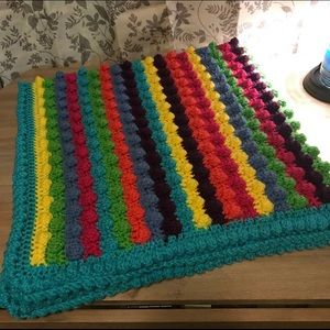 “Raspberry Stripes” crochet baby blanket